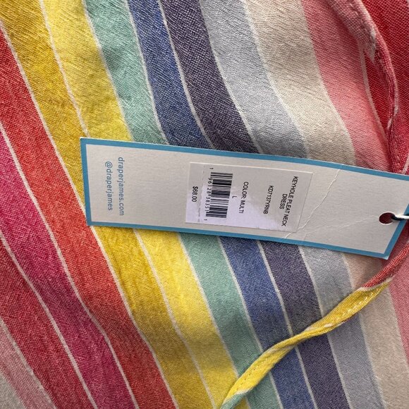 Draper James Midi Dress Womens L NEW Rainbow Striped Preppy Flutter Sleeve RSVP - Picture 7 of 8